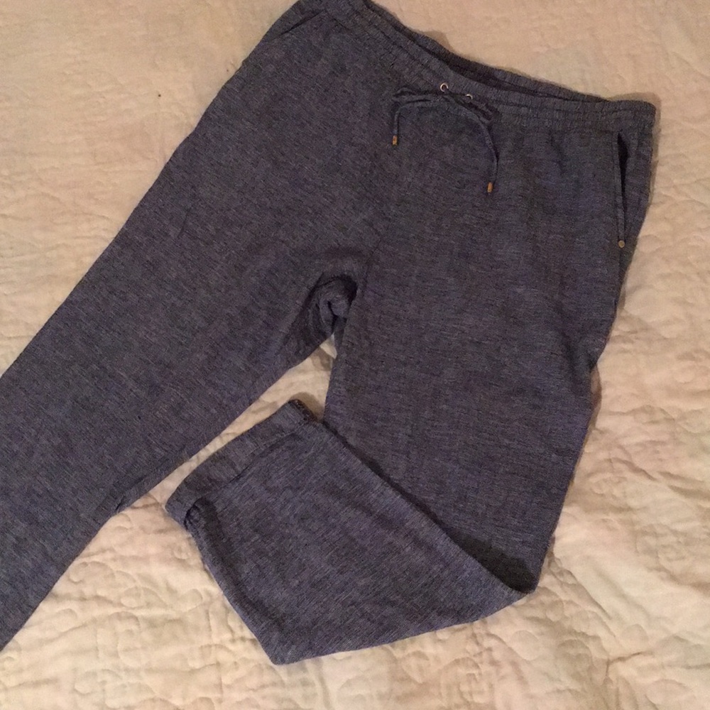 Ellen Tracy Jogger Drawstring Cuffed XL Heather Blue Linen Pants